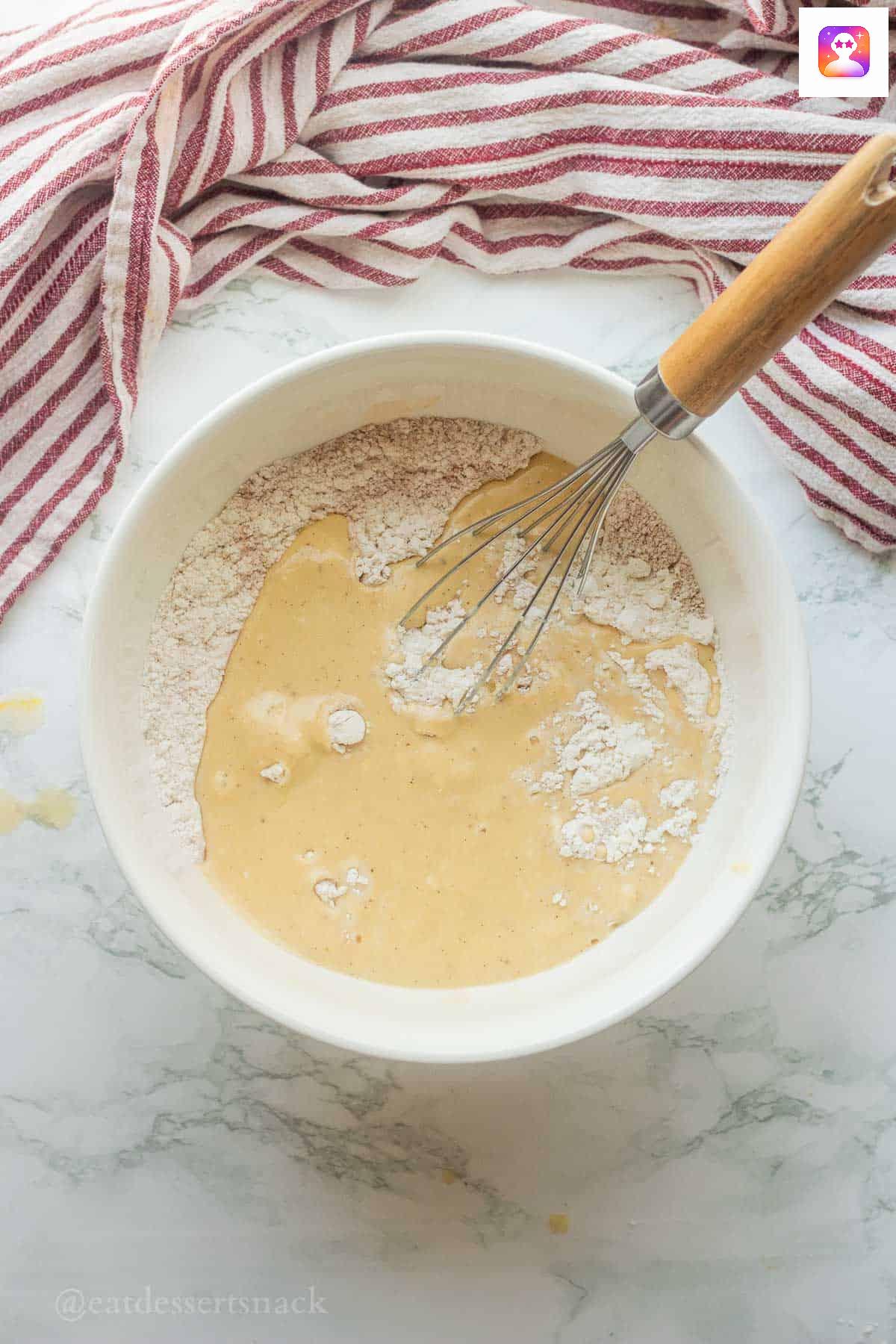 Mixing batter.